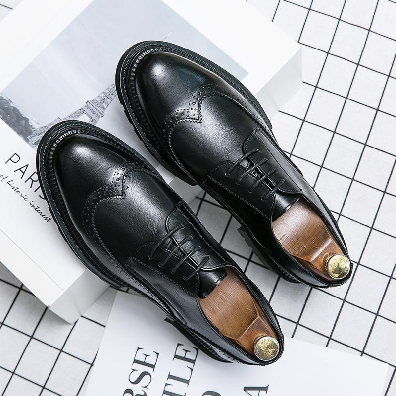 Leather Shoes Brock British Style Suit Thick Sole Heightening Black Youth Business Dress Wedding Groom Shoes