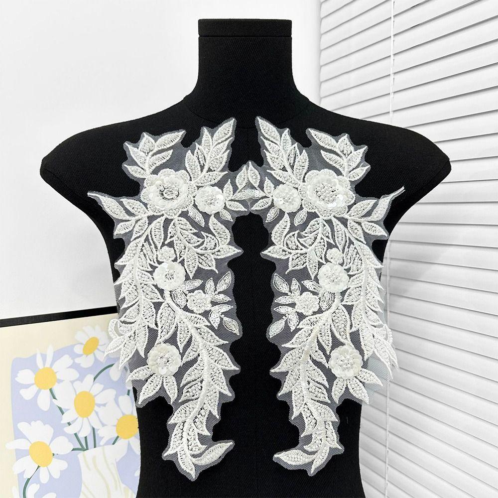 Multi-color Handmade Beads Lace Embroidery Flower Mirrored Flowers Wedding Dress Fabric Floral Design Mesh Lace