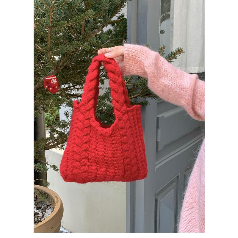 Borsa a Mano in Filato di Lana per Donna Borsa a Spalla in Maglia