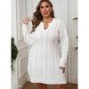 Plus Size Women's V-Neck Cable Knit Sweater Dress Solid Color Autumn Winter Sweater Dress
