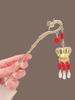 1 Pcs Fashion Exquisite Glowing Crown Lantern Red Pearl Tassel Hair Sticks For Women Girls Party Hair Accessories