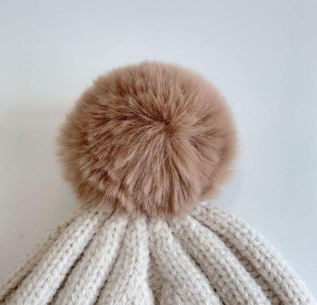Autumn Winter Baby Hats Cute Big Wool Ball Knitted Children's Ear Protection Hat Super Cute Little Bear Double-layer Warm Woolen Hat