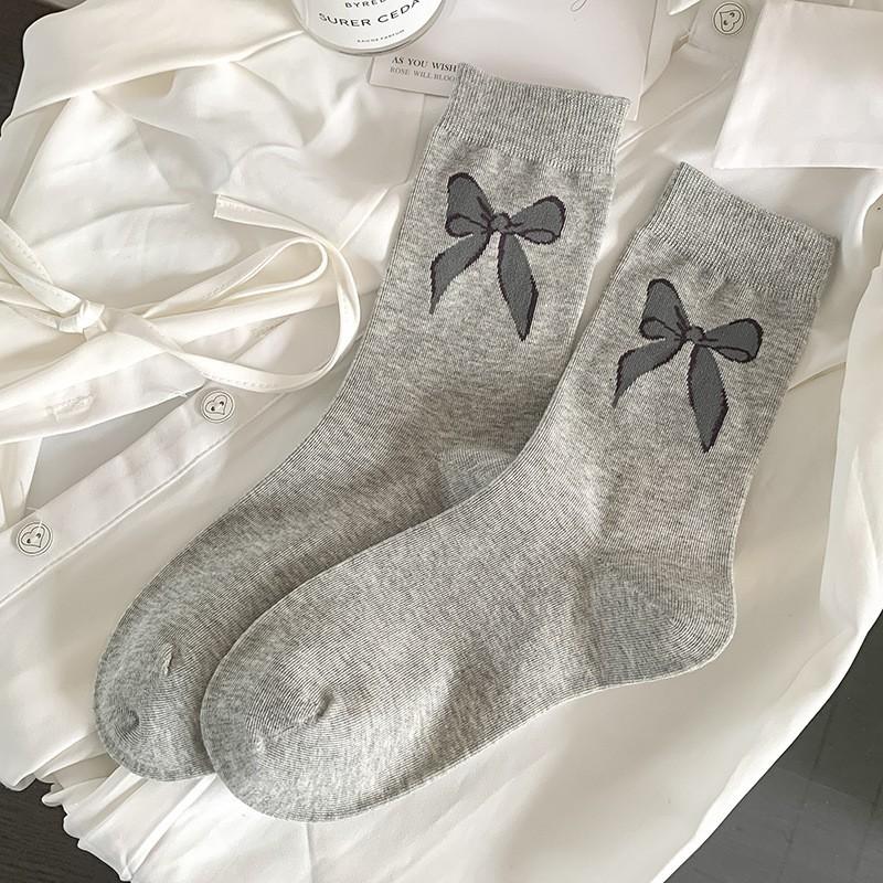 Socks Pure Cotton Medium Tube Socks Spring And Autumn Versatile Bow Love Ankola Red Cotton Stacking Socks Women