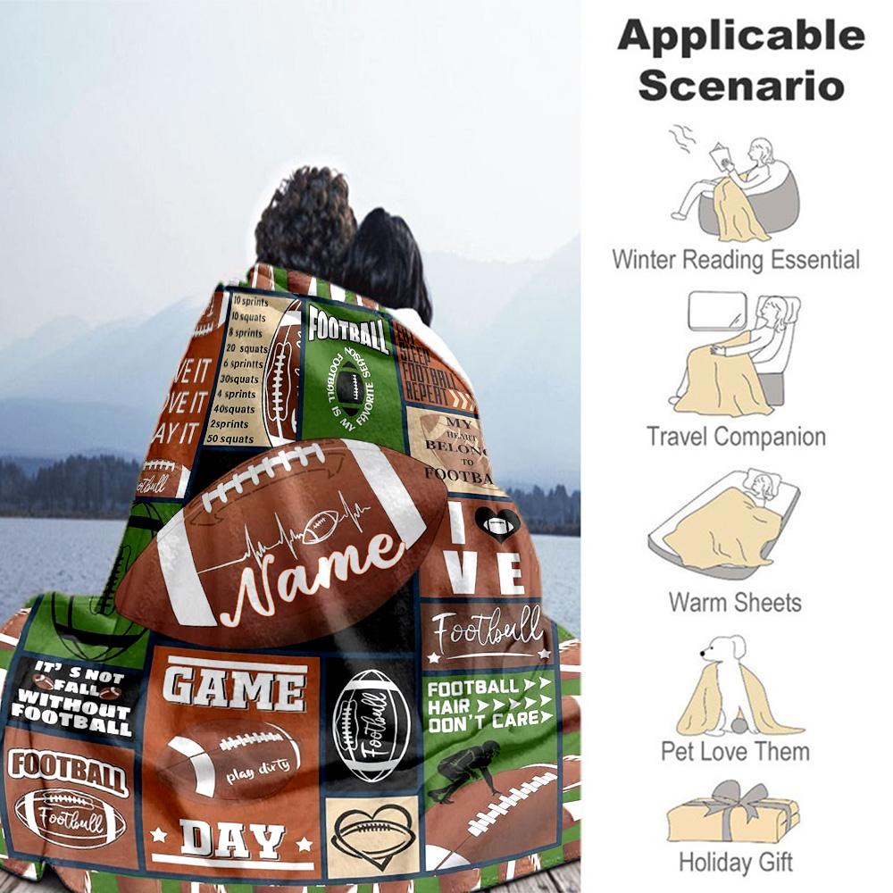 Football Personalized Text Blanket Gift Personalized Blanket Soft & Cozy Great for Home Decor Office Chair Nap Chair Ideal for All Seasons