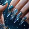 Décorations d'Art pour Ongles Punk Bleues Moyennes Translucides 24 Pièces