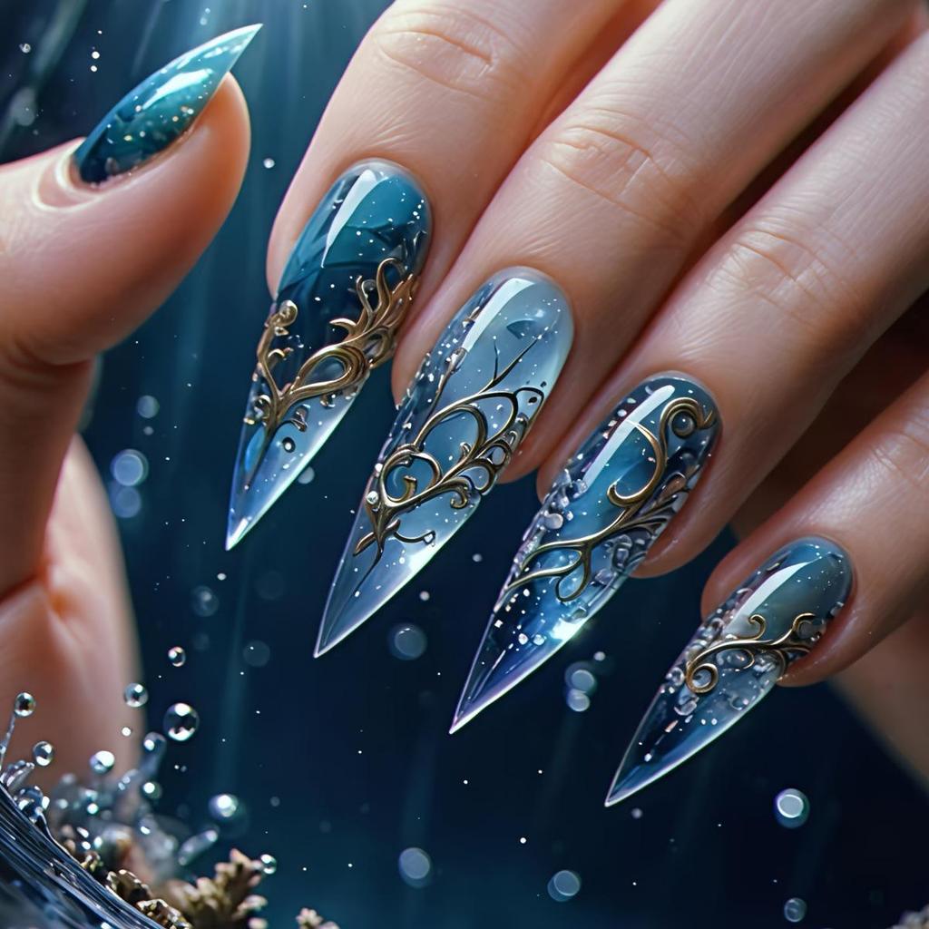 Décorations d'Art pour Ongles Punk Bleues Moyennes Translucides 24 Pièces