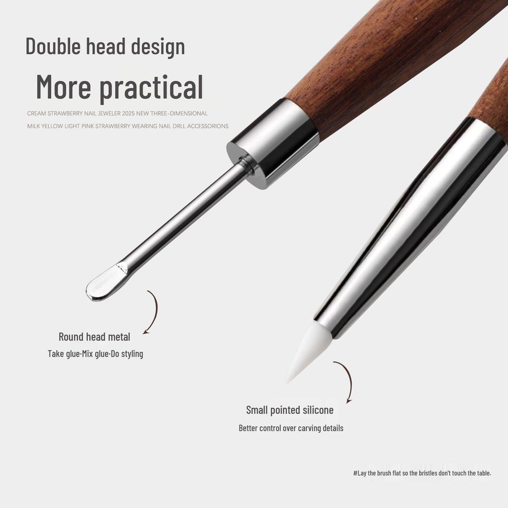 2-in-1 Nail Art Tool: Silicone Pen & Scraper for Carving, Mixing, Embossing, and Mirror Powder Application
