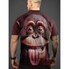 Męski T-shirt z nadrukiem 3D goryla, T-shirt z krótkim rękawem, Oddychający poliester, Okrągły dekolt, Casualowy top streetwearowy