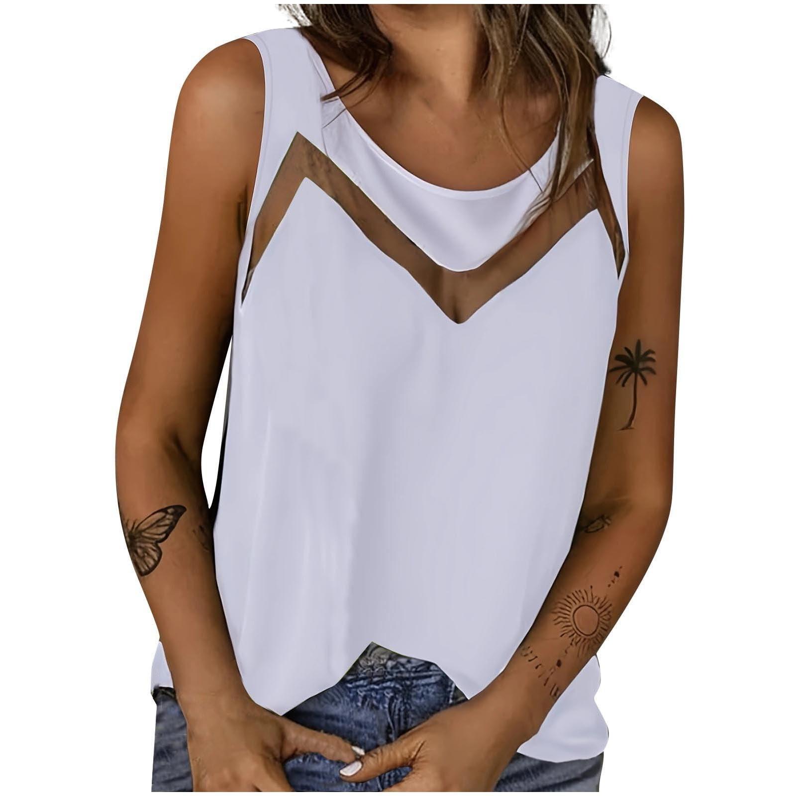 

Женский повседневный топ без рукавов, однотонный, сетчатый пэчворк, модный повседневный жилет S белый