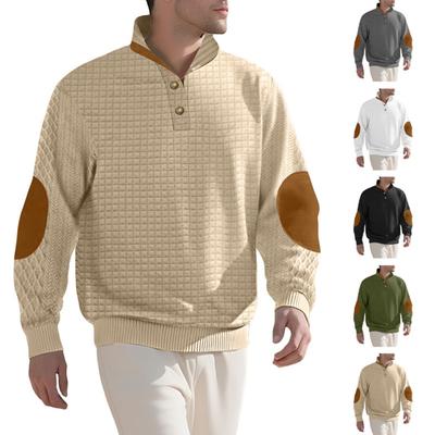 Autumn and Winter Men's New Square Grid Men's Stand Up Collar Single Breasted Casual Long Sleeved Sweatshirt