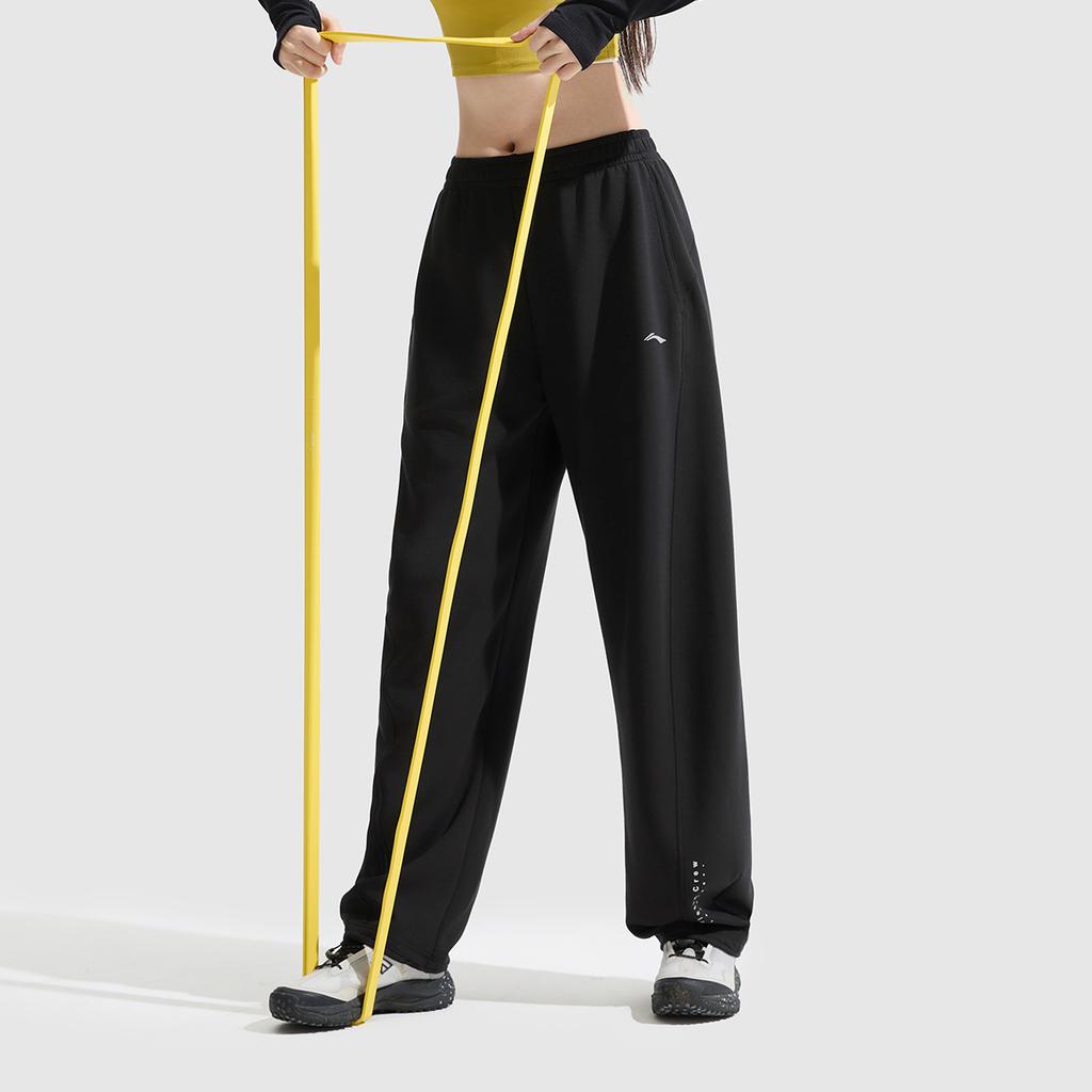 Li-Ning Comfortable Casual Simple Straight Leg Mid Waist Knitted Sports Pants Women Bottoms Black AKLV720-7