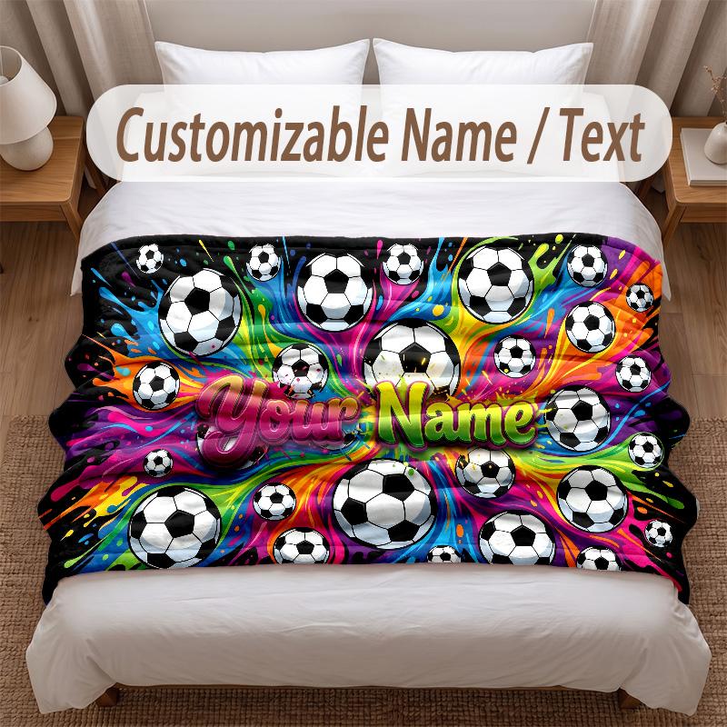 Fußball-Thema Weiche Decke Personalisierter Benutzerdefinierter Name Textdruck Warme Decke Zuhause Sofa Schlafzimmer Dekoration