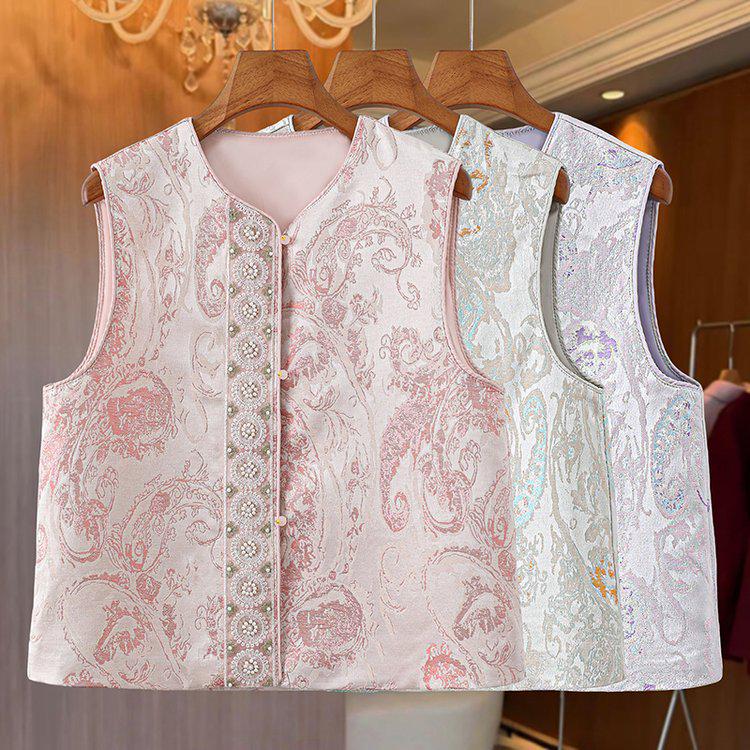 Elegant Women s Spring Vest: Chinese National Style with Frog Button and Embroidery - 2026 Collection M