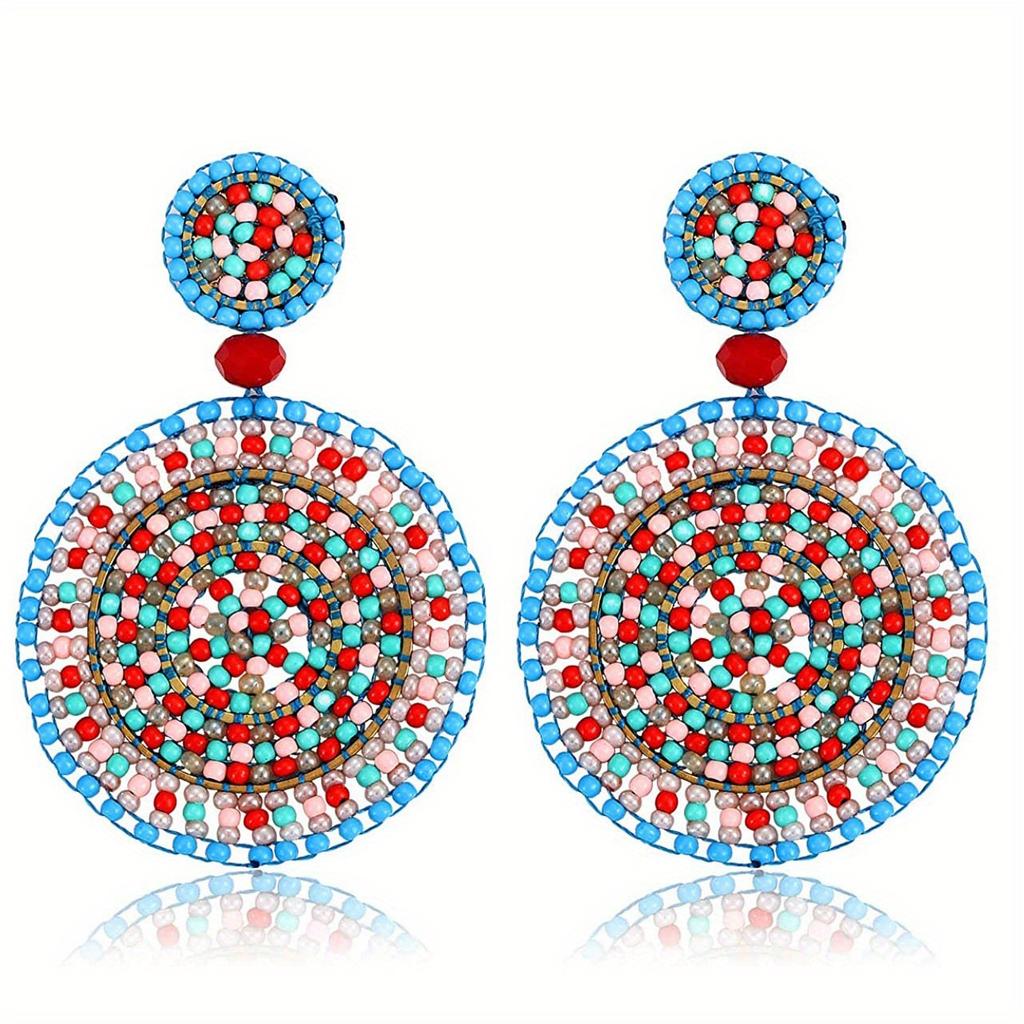 Vintage Doppelte Runde Saatperlen Hängeohrringe für Damen Schmuck Geschenk