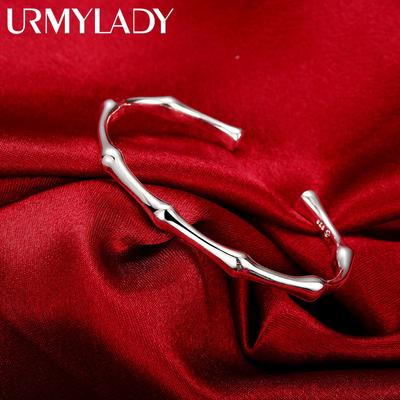 Bracelets en Argent Sterling 925 pour Femmes Bracelet Jonc Élégant Joint Bambou Bijoux Réglables