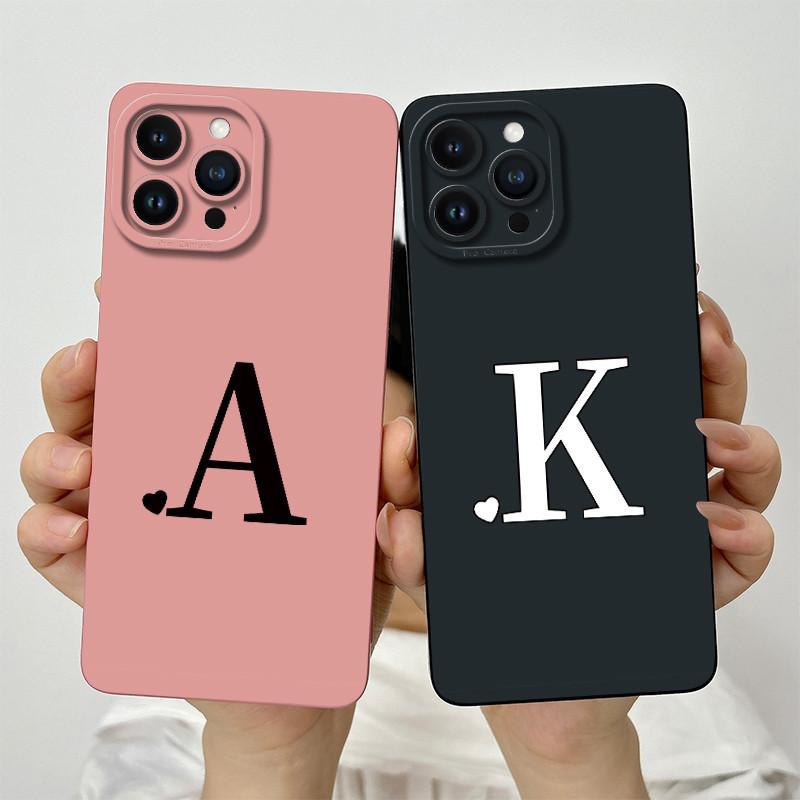 For iPhone 13 Pro Max Case iPhone 13 Pro Cover Cute Couple Initial Letters Square Skin Phone Case Matte Shockproof Back Cover