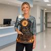 Women's Halloween Top V-Neck with Pockets Side Slit 3/4 Sleeve Costume Scrub Shirt