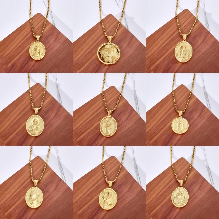 Vintage Trendy Christian Face Gold Plated Stainless Steel God Pendant Necklace Jesus Portrait Gift