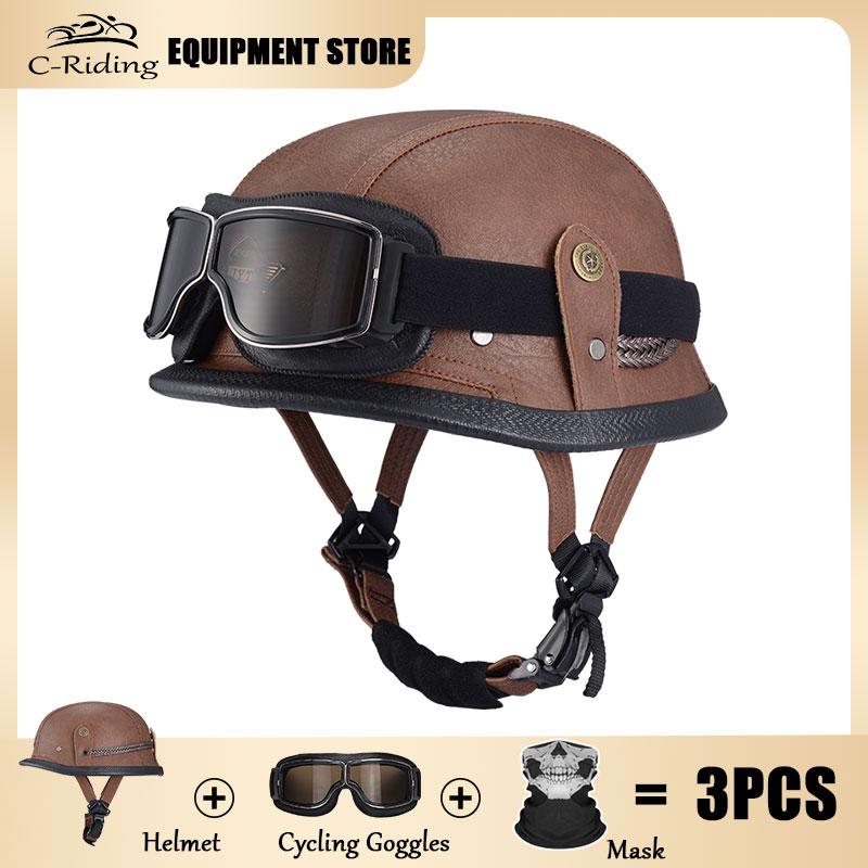 Germany Imported Helmet DOT German World War II Vintage Steel Helmets Motorcycle Half Helmet Leather Half Cover Locomotive