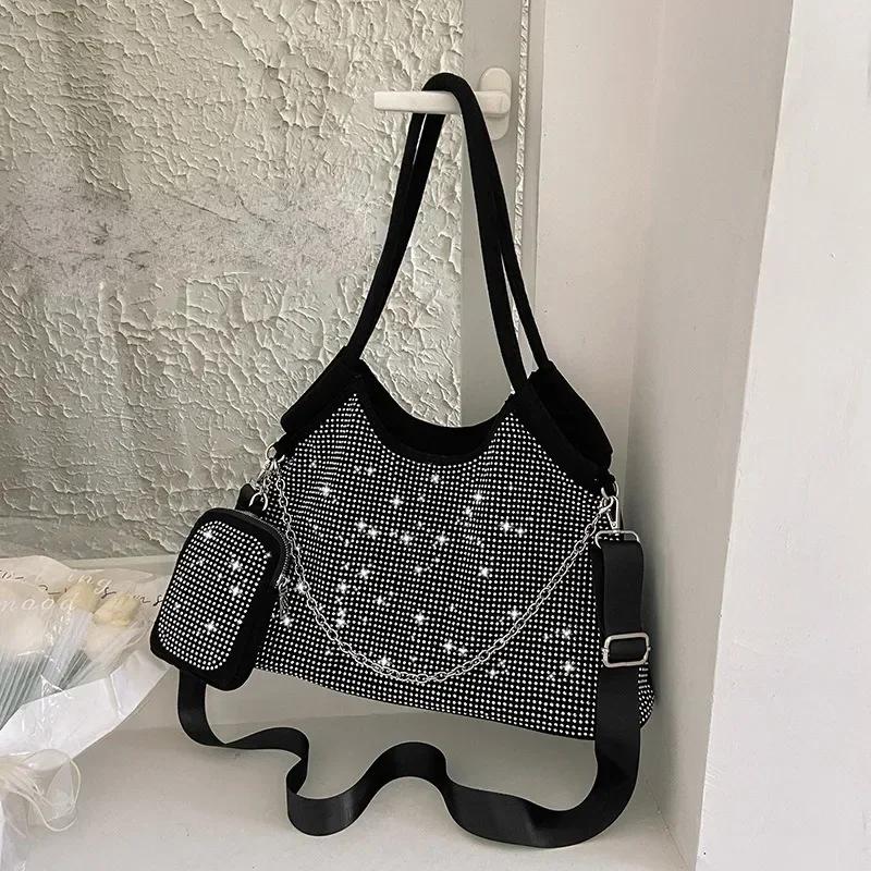 New Shiny Rhinestone Women's Handbag Large Shopping Bag Fashion DinnerBag Underarm Shoulder Bags Women's Party Commuter Bag