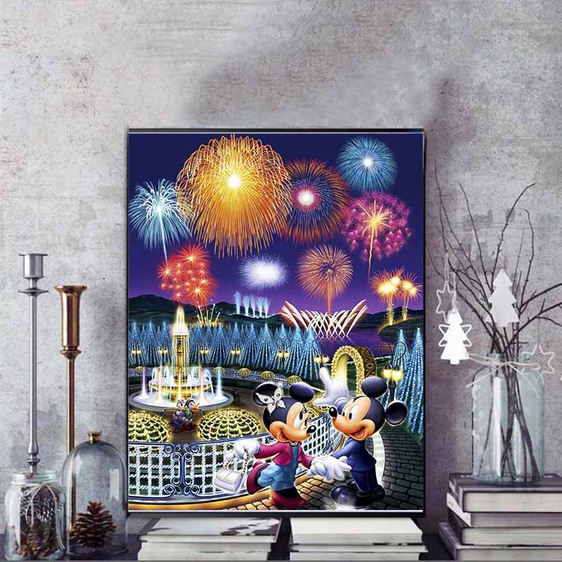 Disney Diamond Fireworks Spectacular Theme Illustration Mickey and Minnie 5D Mosaic Craft Hobby DIY Gift Home Decoration Embroidery