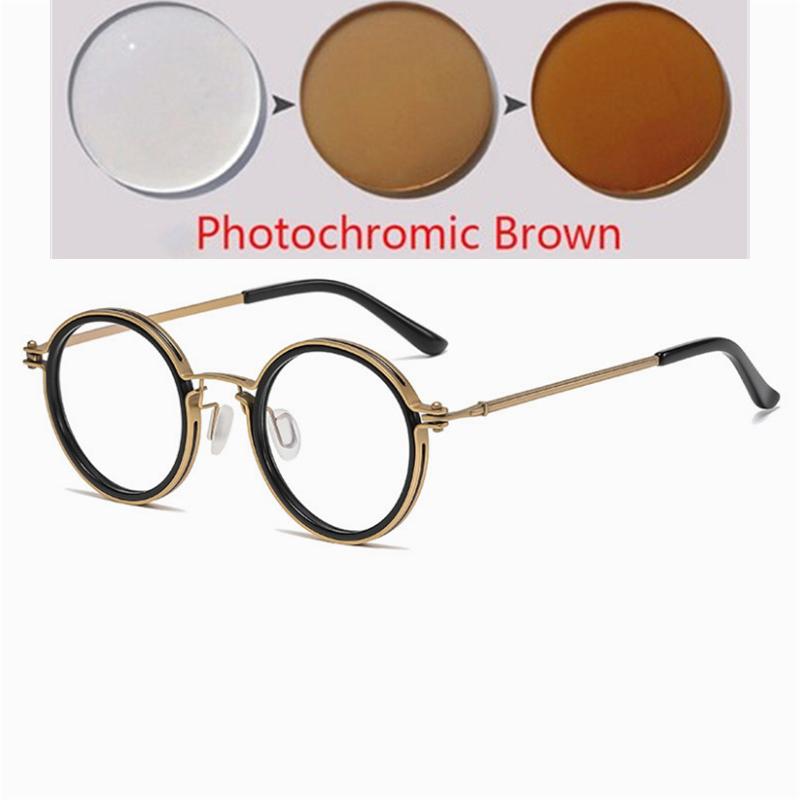 Anti Blue Rays Round Prescription Eyeglasses With Cylinder Brand Designer Metal Steampunk Nearsighted Glasses 0 -0.5 -0.75 To -6
