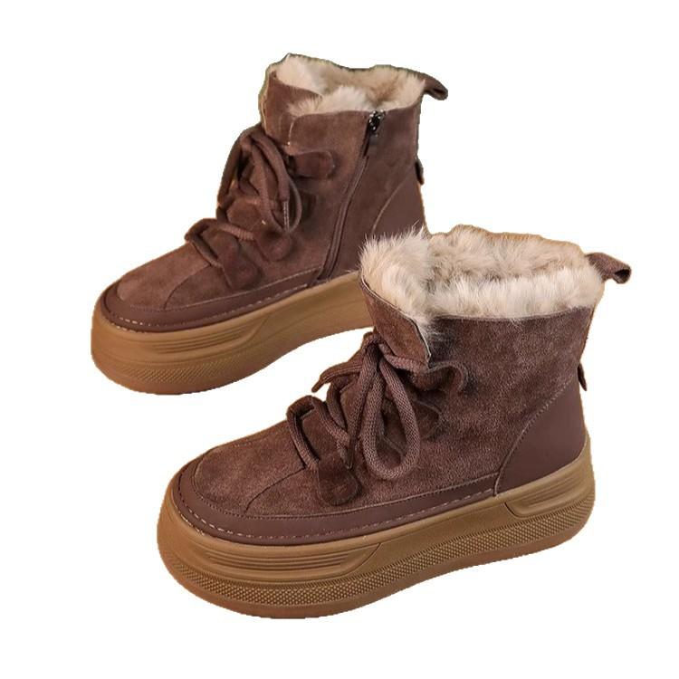 Thick-soled Heightening Snow Boots Women's Medium Tube Winter 2025 New Velvet Warm Short Boots Waterproof and Non-slip Cotton Shoes