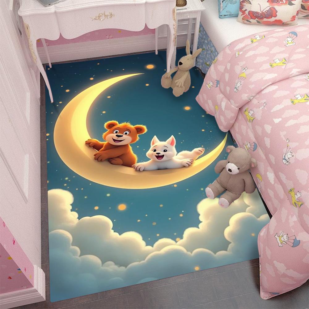 Cartoon Squirrel Starry Sky Moon Rugs Children Bedroom Room Carpet Carpets for Bed Room Washroom Floor Mat Decoration Maison