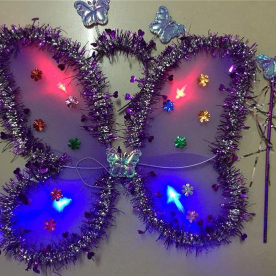 Kids Butterfly Wings Set LED Glowing Fairy Wing Butterfly Headband Tassel Wand Kit