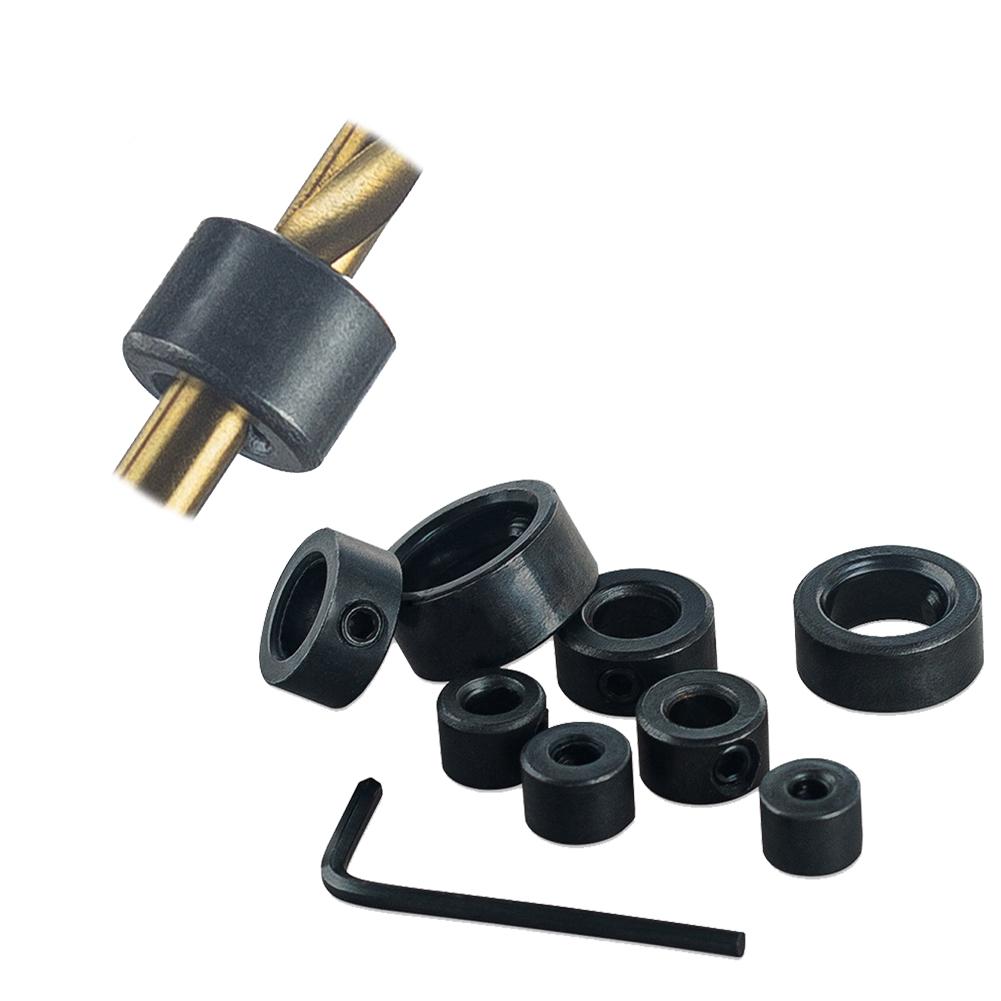 Drill Depth Stop Bit Collar Set Adjustable Positioner W/ Allen Wrench Drill Stop Bit Collar Set To Tighten The Stops Set-Screws