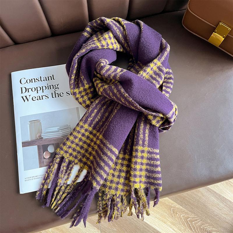 

New Purple Scarf Cashmere Woman Wool Felling Ladies Acrylic Scarves Warm Checkered Scarf Women s Winter Poncho Echarpe Stoles 30x180 cm