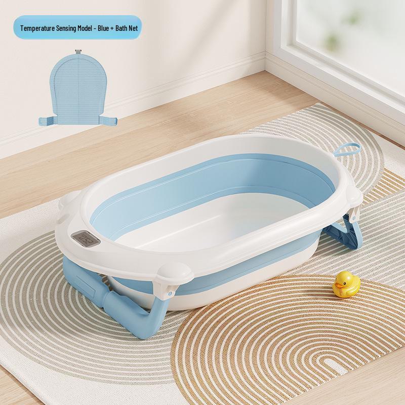 Temperature-Sensitive Folding Baby Bath Tub with Mat, PP + TPE Materials