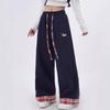 Women's Sporty Retro Wide-Leg Sweatpants, Cuffed, 2025 Design – Loose Fit for Autumn/Winter Casual Wear