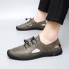 2025 Spring and Summer New Fashion Trend Bag Head Cover Foot Hollow Hole Leather Shoes Summer Men's Outdoor Leather Sandals