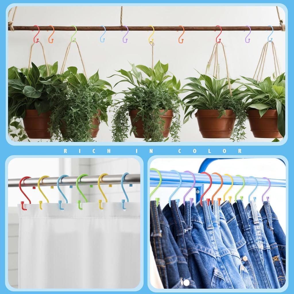 Wenqik 12 Pcs Colorful S Hooks Hanging Stainless Steel Multi Functional Metal Hanging Hooks Reversible Metal S Shaped Hook for Kitchen, Bathroom,