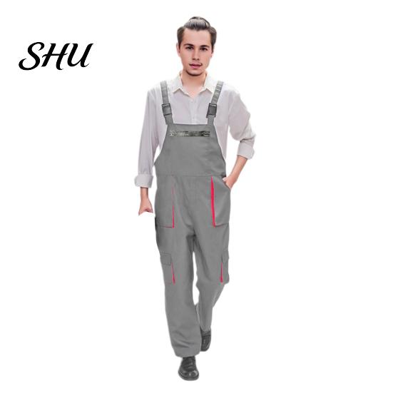 Work Jumpsuit Bib Overalls Adjustable Shoulder Straps Pockets Wide Leg Solid Color Coverall Multi-Pocket Uniforms Tool Storage