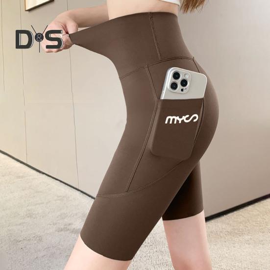 Sportovní legíny Shark Elastické Slim Fit Yoga Fitness kalhoty s vysokým pasem Jednobarevné šortky ke kolenům Letní tenké punčochové kalhoty s kapsou
