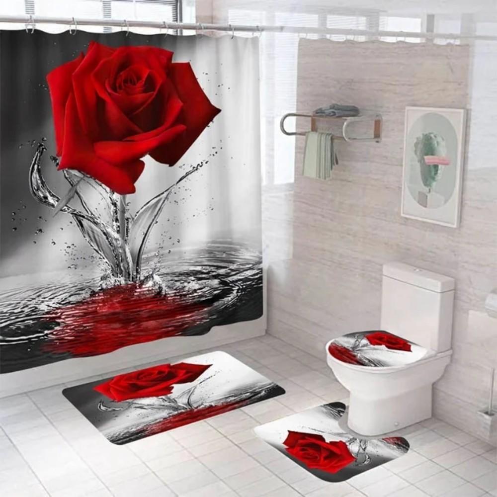 Valentine'S Day Promotional Discount Shower Curtain Rose Printed 180X180 Bathroom Curtain Colorful Flowers For Home Decoration
