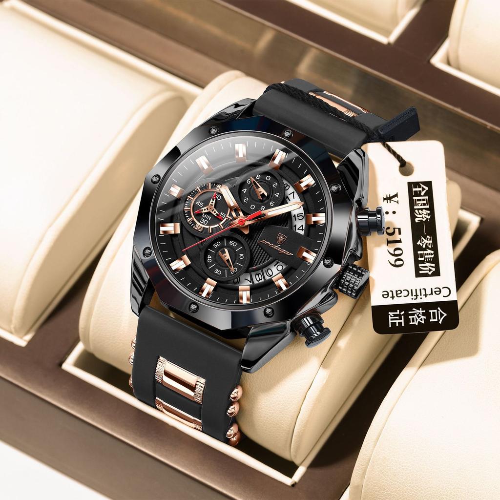 POEDAGAR National Top Swiss Brand Fashion Sports Watch Multifunctional Quartz Watch for Men Women High Quality Luxury Chronograph Wristwatch Casual