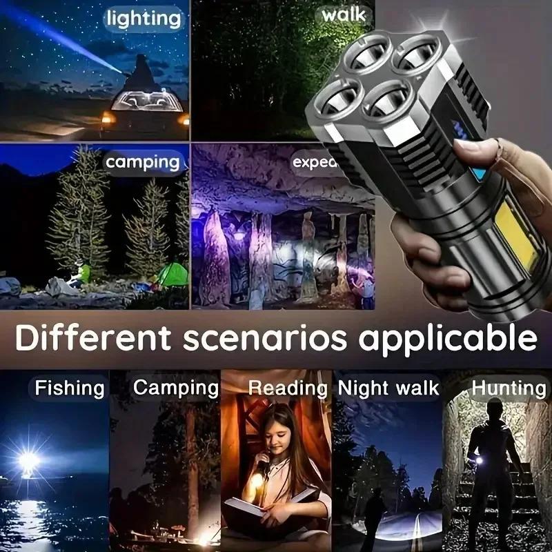 4 LED Mini Flashlight Rechargeable Powerful Portable Torch High Lumens Outdoor Camping Night Flashlights Built in Battery