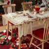 Beige Lace Tablecloth Christmas Bells Embroidered Table Cloths Square Xmas Table Covers For Kitchen Dining Room Home Decorations