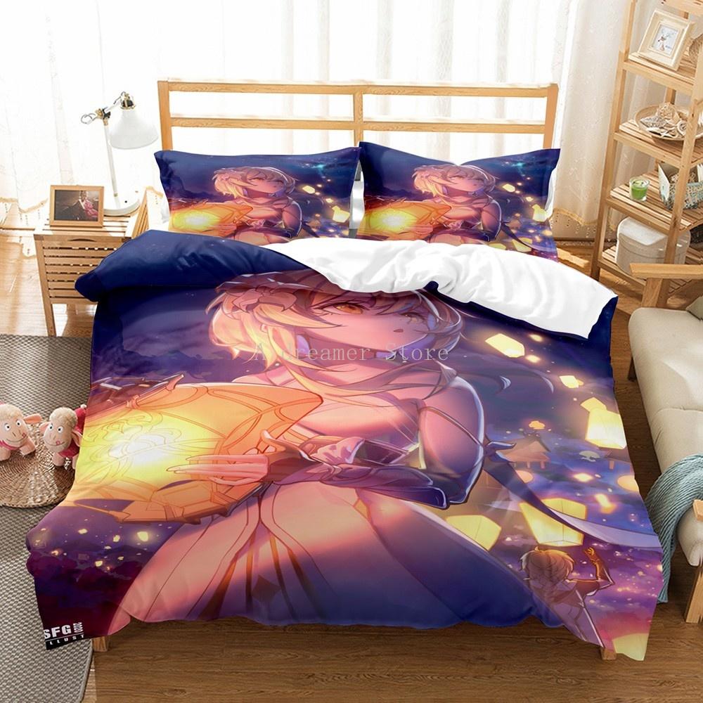 Genshin Impact Bedding Collection For Kids Teens Boys Girls Duvet Cover With Pillowcase Microfiber Bedclothes Cartoon Bed Linen