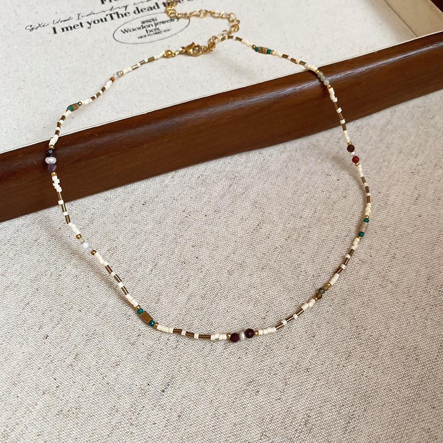 Summer dopamine stained glass crystal beaded necklace collarbone chain design sense niche item decoration