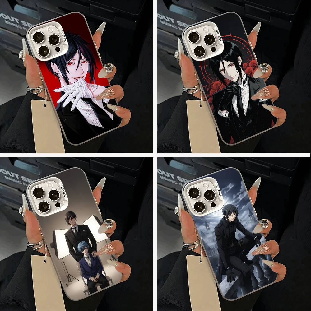 Classic anime-B--Black- Butler Phone Case For iPhone 11 12 13 14 15 16Pro Max Plus White Sliver Phone Cover