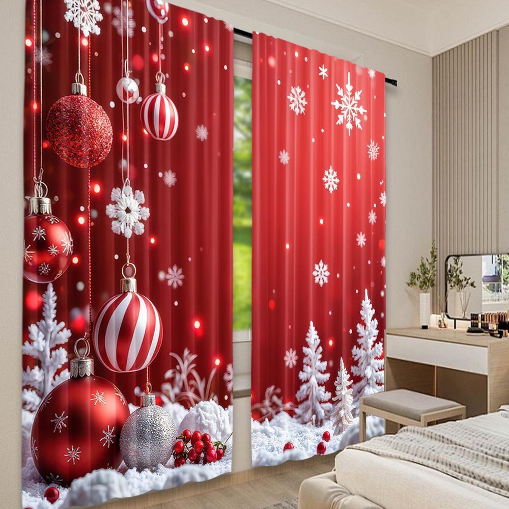 Flat Printing Popular Christmas Curtains Festivewonderland Digital Printed Polyester Drapes Family Party Decoration Use Set Of 2 Made