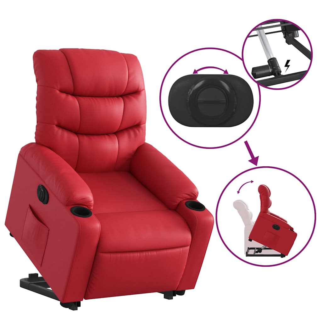 Recliner Chair with Lift Assistance Electric Red Faux Leather