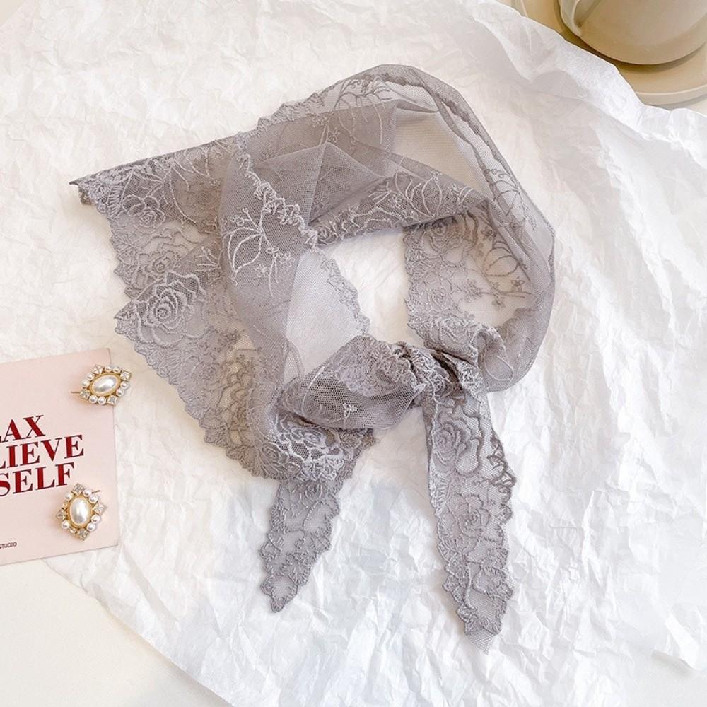 Versatile Elegant Silk Scarf Flower Embroidered Solid Color Triangular Scarf Retro Breathable Lace Scarf for Women