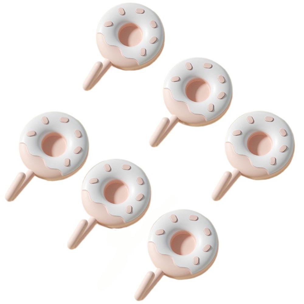 6Pcs Self-adhesive Donut Shape Hooks Wall Mounted Clothes Hanger Creative Key Holder  for Home