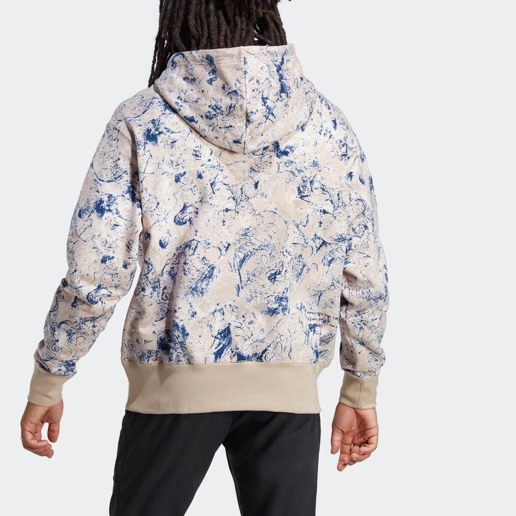 Adidas Unisex Full Printed Hooded Sweatshirt, Daily Casual Long Sleeve Outerwear Silver HR6993