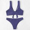 Women's Two Piece Bikini Set Ribbed Texture Waist Tie Front Tank Top and High Cut Bottom Swimsuit Summer Beachwear
